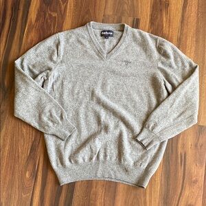 Barbour Slim Fit Essential Lambs Wool V-Neck Sweater Gray Men’s XL